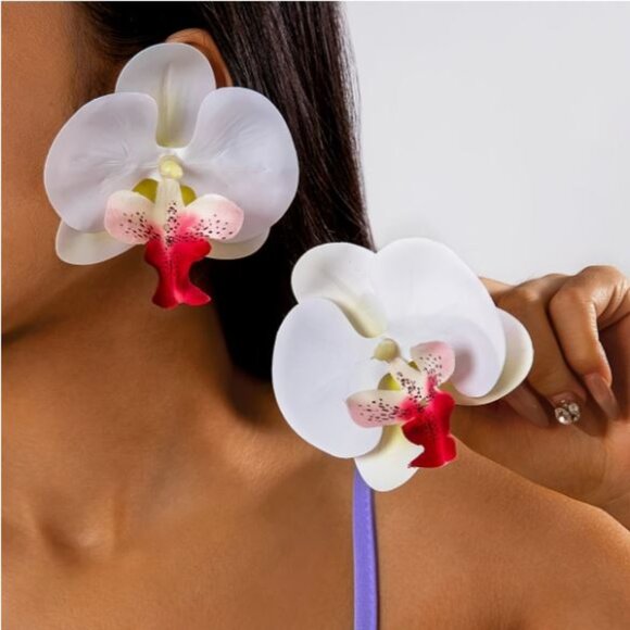Private Label Jewelry - NEW Palila White and Pink Orchid Tropical Flower Statement Earrings Bout